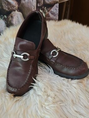 Frye Brown Leather Women's Slip-On Loafers with Silver Bit